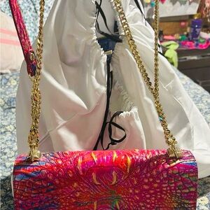 Brahmin Pink and Gold Crossbody Bag with Metallic Chain